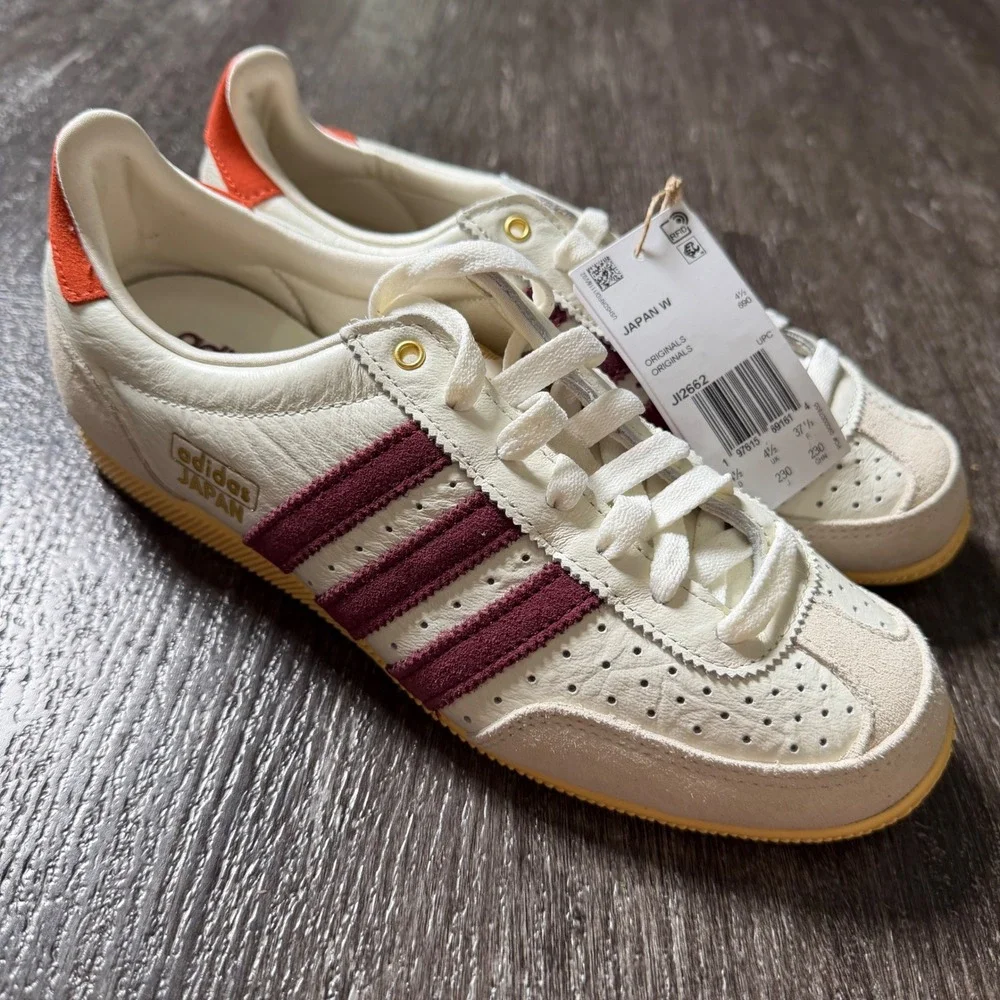 Adidas Japan Sneakers Womens 6 Cream White Burgundy JI2662 Retro Low Top Shoes